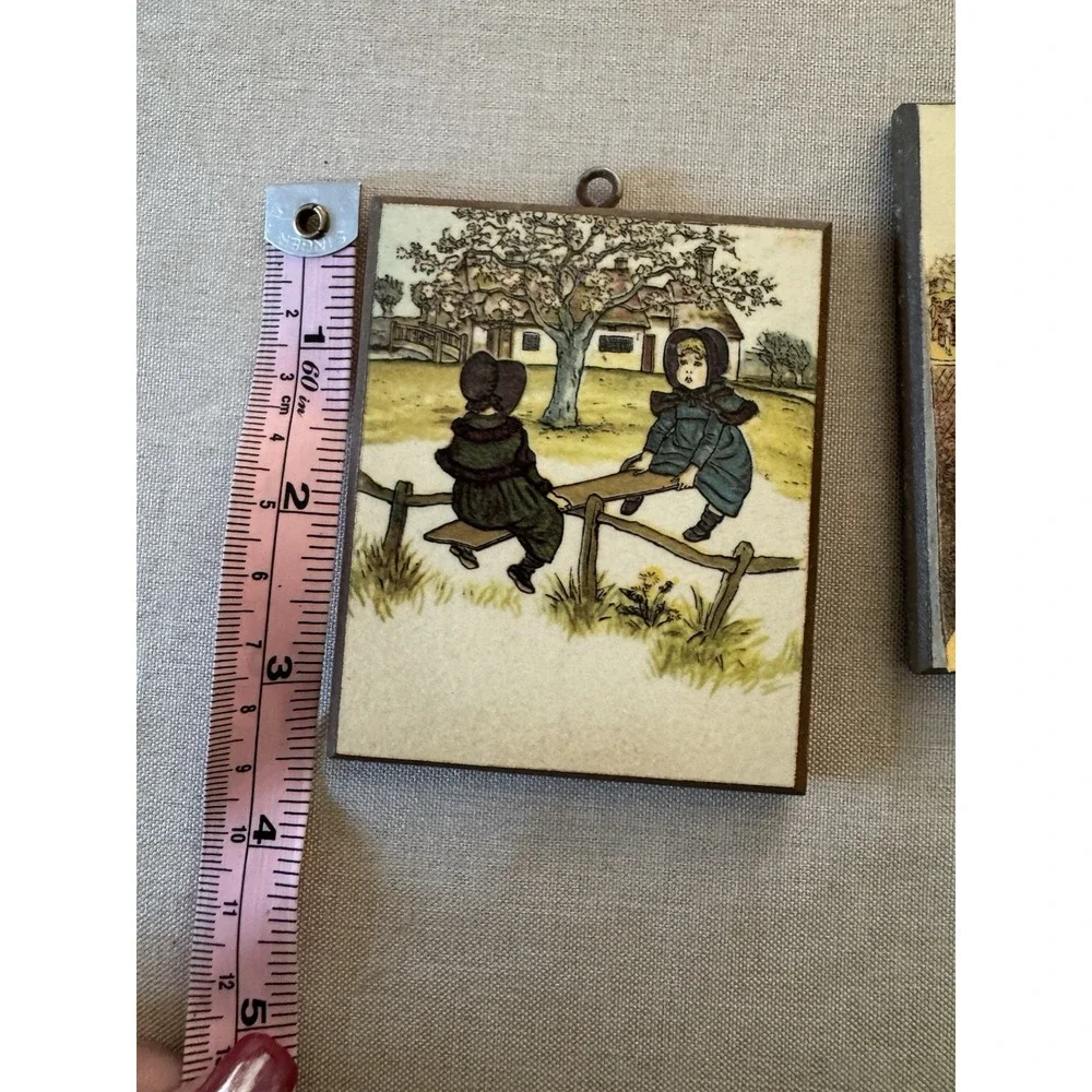 Camille England Vintage Wall Plaques Set Cottage Children Art Prints 3x3.5 Décor